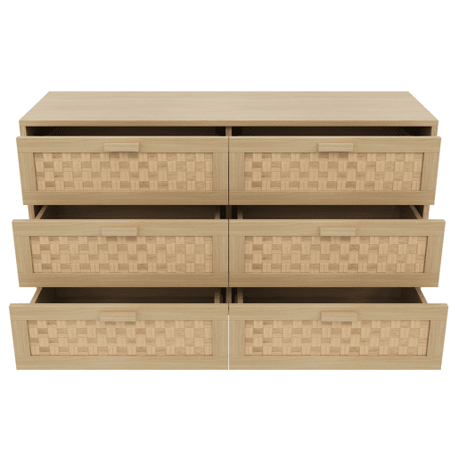 Aparador e cómoda em madeira natural com 6 gavetas - Estilo rattan - Natural