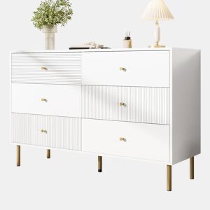 Cômoda moderna 120x40x78 cm - 6 gavetas, com puxadores em liga de zinco e pés em aço - Branco