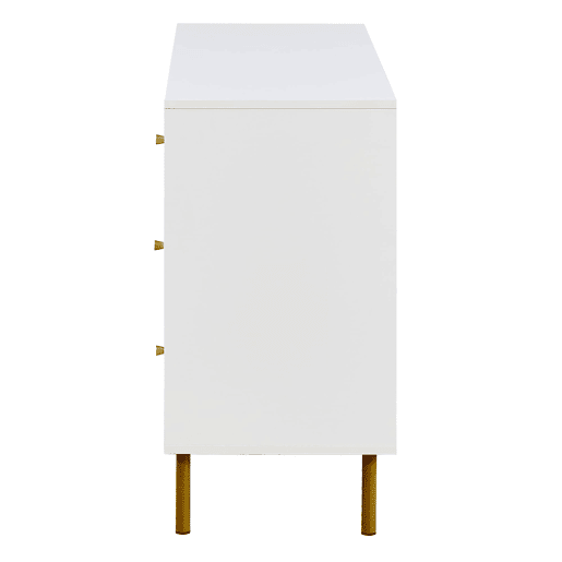 Cômoda moderna 120x40x78 cm - 6 gavetas, com puxadores em liga de zinco e pés em aço - Branco