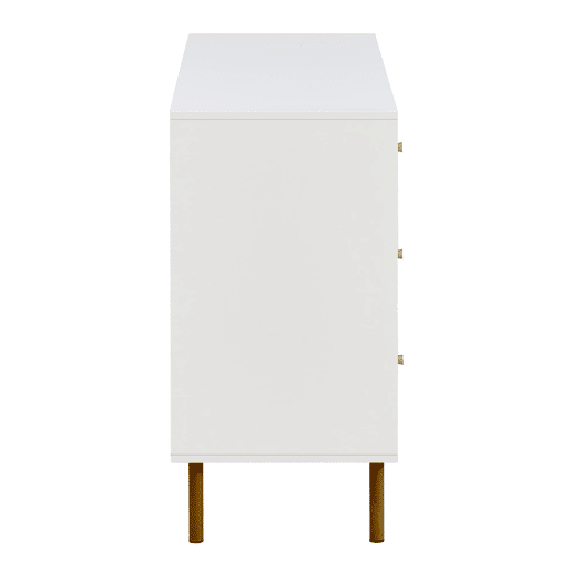 Cômoda moderna 120x40x78 cm - 6 gavetas, com puxadores em liga de zinco e pés em aço - Branco