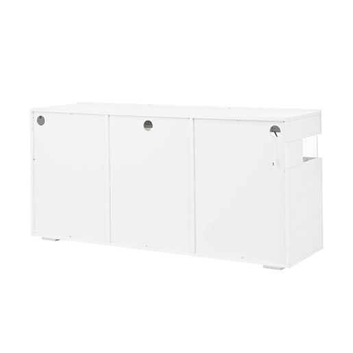 Aparador 140x40,5x66,5 cm - 3 portas, com LED, 7 prateleiras, branco