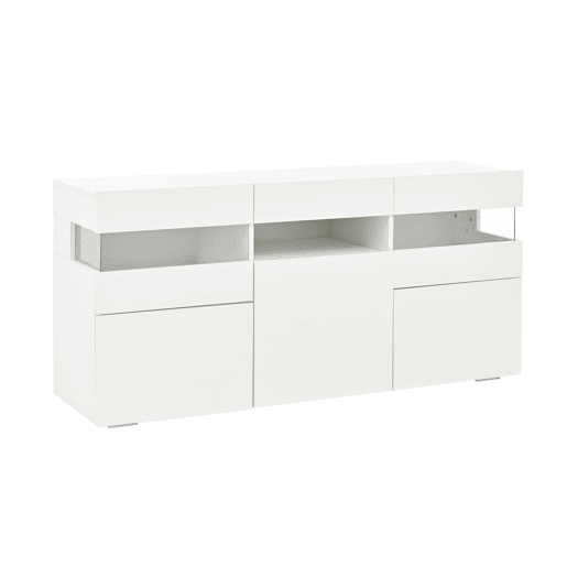 Aparador 140x40,5x66,5 cm - 3 portas, com LED, 7 prateleiras, branco