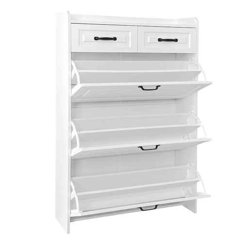 Sapateira 80x23,5x131 cm - com 3 portas e 2 gavetas - madeira - branca - para entrada ou sala de estar