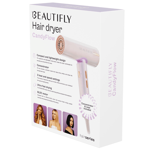 Beautifly Secador de Cabelo Candy Flow Rosa 1200W Silencioso Ergonômico Leve