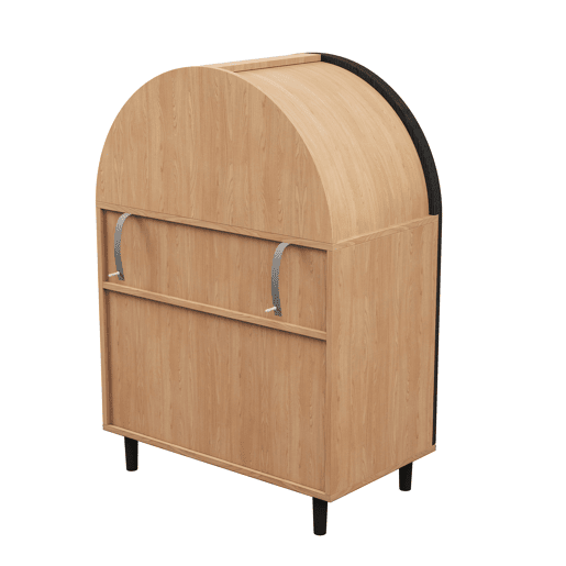 Aparador sapateira com 3 prateleiras - portas em rattan, design arredondado - Natural+Preto