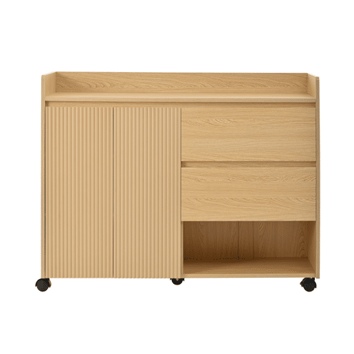 Sapateiro móvel 110x35x86 cm - Com rodas universais com travão, prateleiras ajustáveis, dobradiça amortecida - Natural