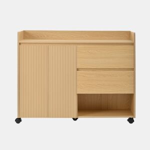 Sapateiro móvel 110x35x86 cm - Com rodas universais com travão, prateleiras ajustáveis, dobradiça amortecida - Natural