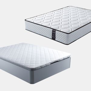 Conjunto Canapé 90x190 + Colchón - Canapé abatible con esquinas redondeadas 28 cm de almacenamiento + Colchón de muelles ensacados con viscoelástica Allegra (Doble Cara)