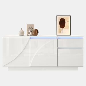 Aparador 140x40x60 cm - 3 portas, 1 gaveta, com LED e prateleiras ajustáveis - Branco