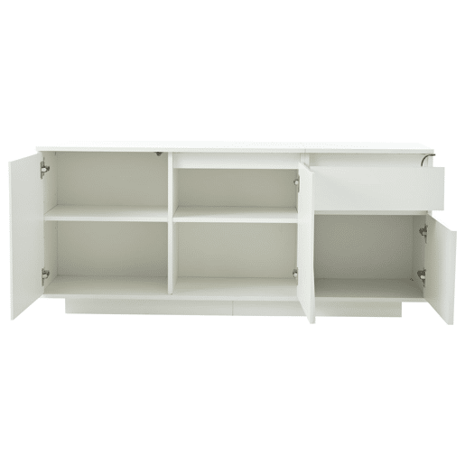 Aparador 140x40x60 cm - 3 portas, 1 gaveta, com LED e prateleiras ajustáveis - Branco