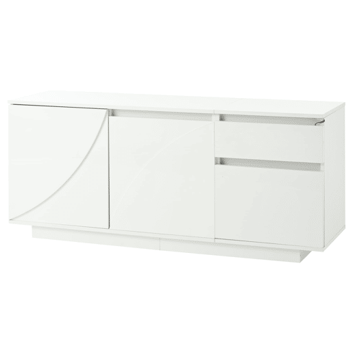 Aparador 140x40x60 cm - 3 portas, 1 gaveta, com LED e prateleiras ajustáveis - Branco