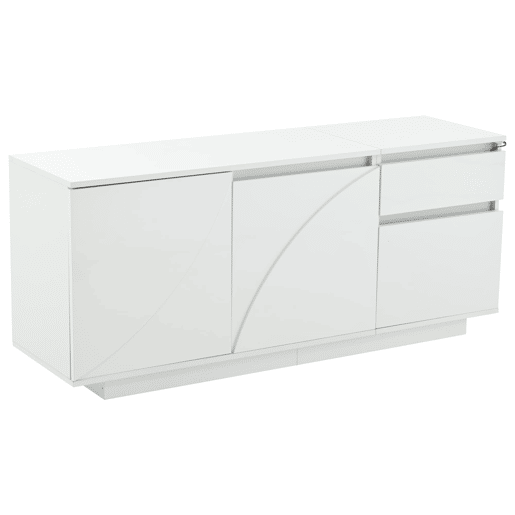 Aparador 140x40x60 cm - 3 portas, 1 gaveta, com LED e prateleiras ajustáveis - Branco