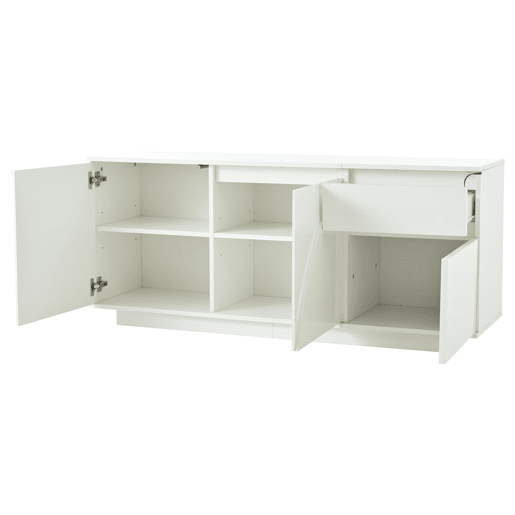 Aparador 140x40x60 cm - 3 portas, 1 gaveta, com LED e prateleiras ajustáveis - Branco