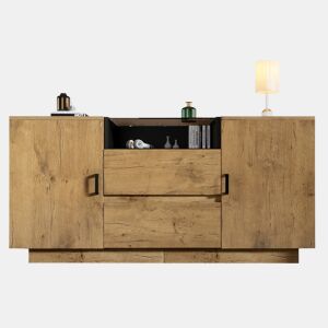 Cômoda 140x70x40 cm - 2 gavetas + 2 armários ajustáveis - Vidro ESG - Carvalho claro