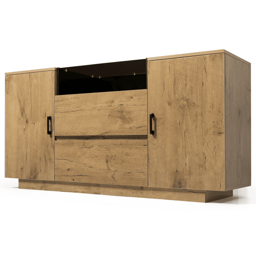 Cômoda 140x70x40 cm - 2 gavetas + 2 armários ajustáveis - Vidro ESG - Carvalho claro
