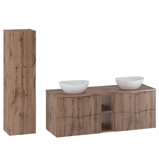 Móvel lavatório duplo Tao Madeira 140cm 2 nichos e coluna