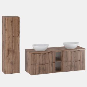 Móvel lavatório duplo Tao Madeira 140cm 2 nichos e coluna