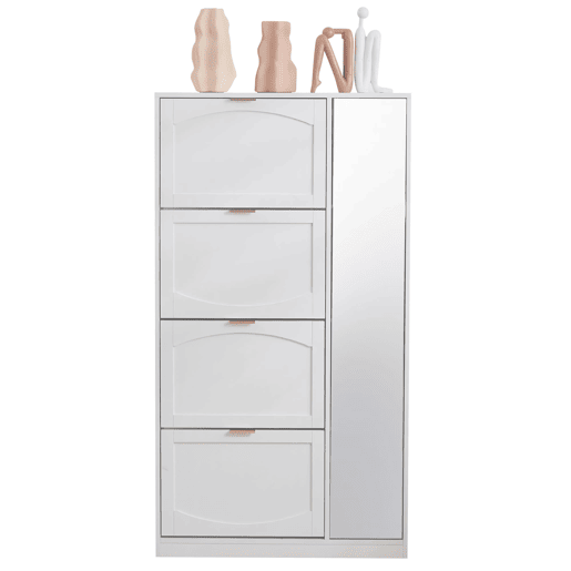 Sapateira moderna 80x147x24 cm - Com espelho, 4 compartimentos, prateleira ajustável - Branca Sapateira moderna 80x147x24 cm - Com espelho, 4 compartimentos, prateleira ajustável - Branca