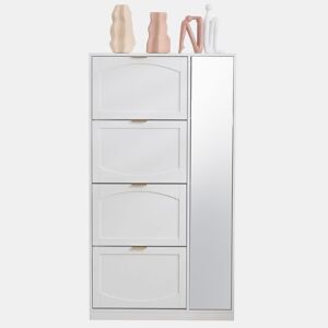Sapateira moderna 80x147x24 cm - Com espelho, 4 compartimentos, prateleira ajustável - Branca