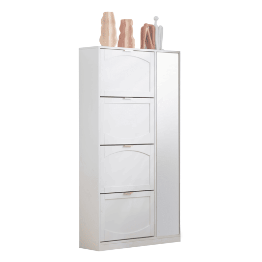 Sapateira moderna 80x147x24 cm - Com espelho, 4 compartimentos, prateleira ajustável - Branca Sapateira moderna 80x147x24 cm - Com espelho, 4 compartimentos, prateleira ajustável - Branca