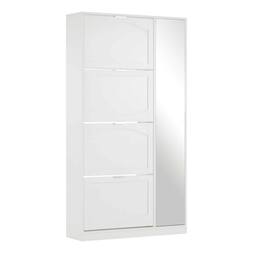 Sapateira moderna 80x147x24 cm - Com espelho, 4 compartimentos, prateleira ajustável - Branca Sapateira moderna 80x147x24 cm - Com espelho, 4 compartimentos, prateleira ajustável - Branca