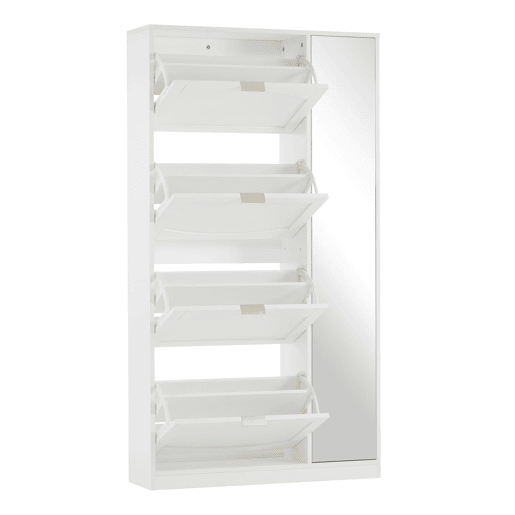 Sapateira moderna 80x147x24 cm - Com espelho, 4 compartimentos, prateleira ajustável - Branca Sapateira moderna 80x147x24 cm - Com espelho, 4 compartimentos, prateleira ajustável - Branca