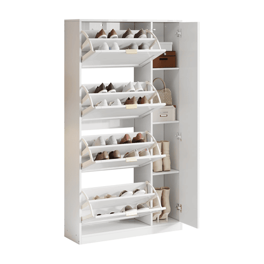 Sapateira moderna 80x147x24 cm - Com espelho, 4 compartimentos, prateleira ajustável - Branca Sapateira moderna 80x147x24 cm - Com espelho, 4 compartimentos, prateleira ajustável - Branca