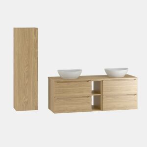 Conjunto móvel lavatório duplo 140cm 2 nichos e coluna Viggo Madeira