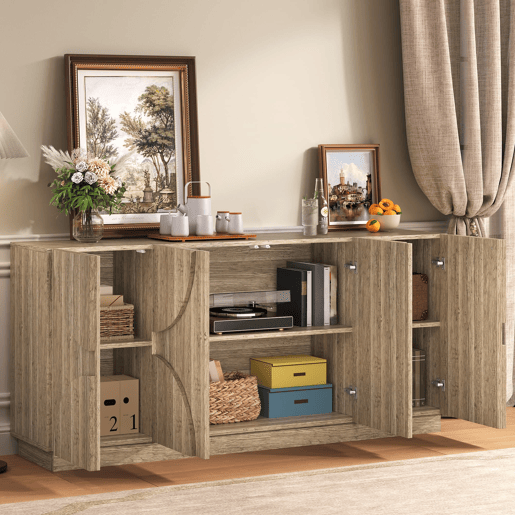 Aparador com prateleiras - Design com veios de madeira natural - Cor natural Aparador com prateleiras - Design com veios de madeira natural - Cor natural