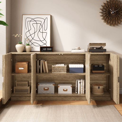 Aparador com prateleiras - Design com veios de madeira natural - Cor natural Aparador com prateleiras - Design com veios de madeira natural - Cor natural