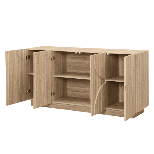 Aparador com prateleiras - Design com veios de madeira natural - Cor natural Aparador com prateleiras - Design com veios de madeira natural - Cor natural