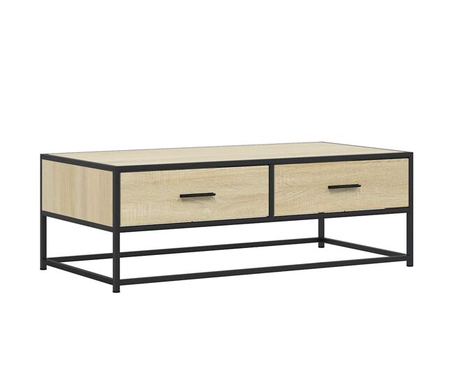 Mesa de centro madera ingeniería metal roble sonoma 100x50x35cm