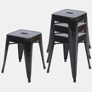 Conjunto de 4 banquetas baixas empilháveis u200Bu200Bde design industrial em metal preto 04_0005235