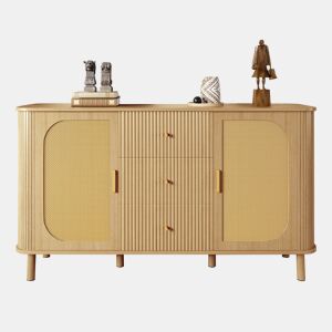 Aparador moderno - gavetas, prateleiras e pés em metal, design versátil para sala de estar com acabamento efeito madeira