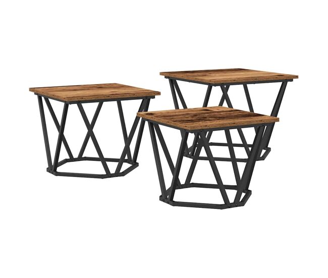 Mesa de café 3 piezas madera vieja 50 x 50 x 40 cm