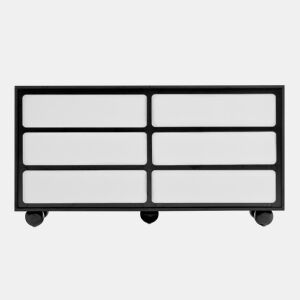 Cômoda 140x38x74,5 cm - Com seis gavetas, design moderno - Branco e preto