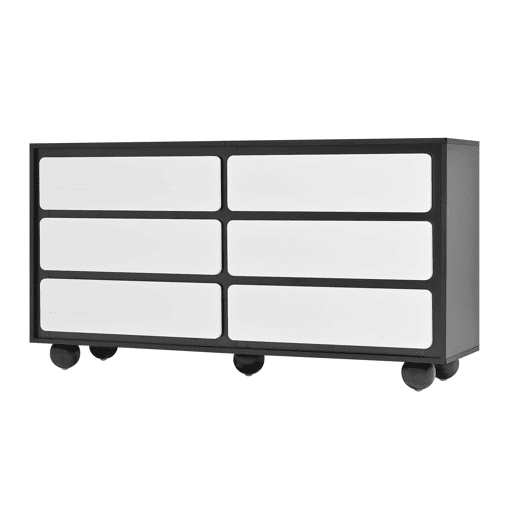 Cômoda 140x38x74,5 cm - Com seis gavetas, design moderno - Branco e preto