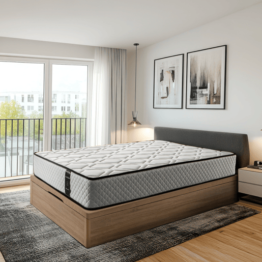 Conjunto Canapé 105x190 + Colchón - Canapé abatible con esquinas redondeadas 28 cm de almacenamiento + Colchón de muelles ensacados con viscoelástica Allegra (Doble Cara)