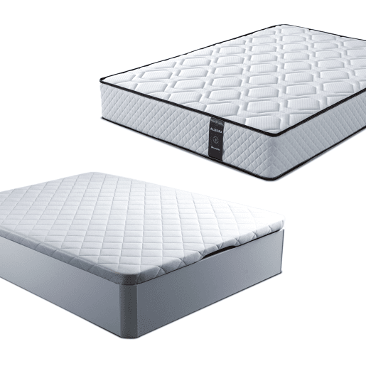Conjunto Canapé 135x190 + Colchón - Canapé abatible con esquinas redondeadas 28 cm de almacenamiento + Colchón de muelles ensacados con viscoelástica Allegra (Doble Cara)