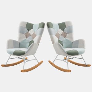 Cadeiras De Balanço Patchwork Com Encosto Alto Ergonómico E Pernas Curvas Em Madeira, Design Moderno Para Sala Ou Quarto Infantil, Conjunto De 2, Suporta Até 120 Kg, Assento Acolchoado Ideal Para Amamentação, Leitura E Relaxamento