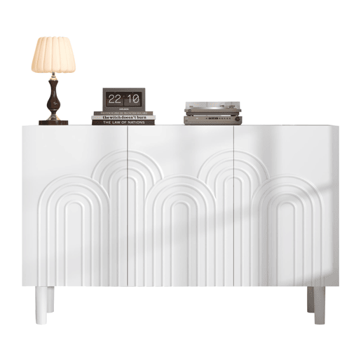 Aparador 120x38,5x79 cm - 3 portas, grande capacidade de armazenamento, com pés de 16 cm - Branco Aparador 120x38,5x79 cm - 3 portas, grande capacidade de armazenamento, com pés de 16 cm - Branco