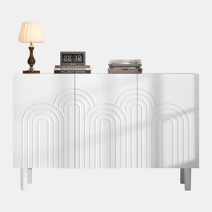 Aparador 120x38,5x79 cm - 3 portas, grande capacidade de armazenamento, com pés de 16 cm - Branco