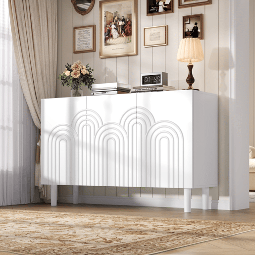 Aparador 120x38,5x79 cm - 3 portas, grande capacidade de armazenamento, com pés de 16 cm - Branco Aparador 120x38,5x79 cm - 3 portas, grande capacidade de armazenamento, com pés de 16 cm - Branco