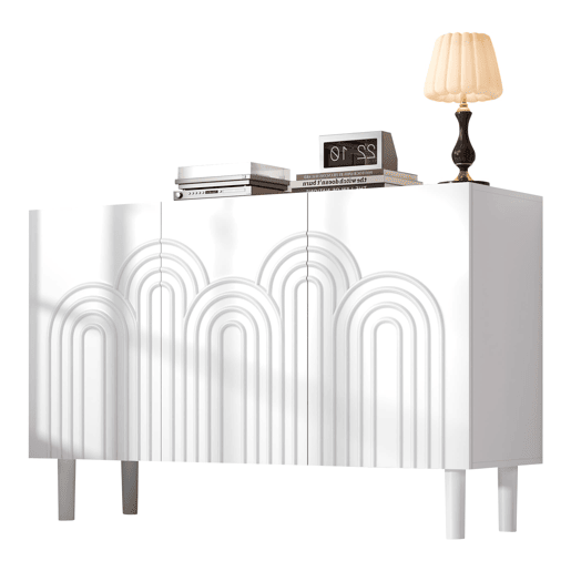 Aparador 120x38,5x79 cm - 3 portas, grande capacidade de armazenamento, com pés de 16 cm - Branco Aparador 120x38,5x79 cm - 3 portas, grande capacidade de armazenamento, com pés de 16 cm - Branco