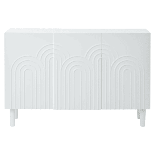 Aparador 120x38,5x79 cm - 3 portas, grande capacidade de armazenamento, com pés de 16 cm - Branco Aparador 120x38,5x79 cm - 3 portas, grande capacidade de armazenamento, com pés de 16 cm - Branco