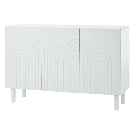 Aparador 120x38,5x79 cm - 3 portas, grande capacidade de armazenamento, com pés de 16 cm - Branco Aparador 120x38,5x79 cm - 3 portas, grande capacidade de armazenamento, com pés de 16 cm - Branco