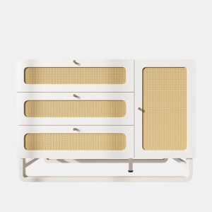 Cômoda 120x85x40 cm - Estilo rústico, 3 gavetas, 1 porta, prateleiras ajustáveis, puxadores dourados - Branco