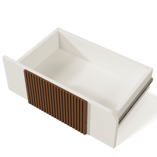 Cômoda 121x71x41 cm - 6 gavetas, design curvo, tiras de madeira chocolate, branco