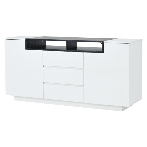 Aparador 140x40x68 cm - Com 2 portas L, 3 gavetas, divisórias ajustáveis e luzes LED - Branco