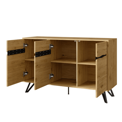 Aparador com 3 portas - Design moderno, grande capacidade de armazenamento, estável - Preto, Madeira